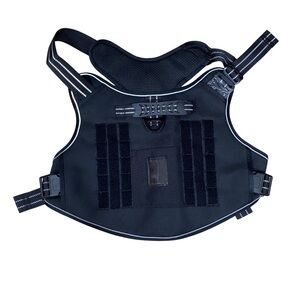 NWT Tactical Black Dog Harness Vest with AirTag Pocket & Adjustable Straps (XL)